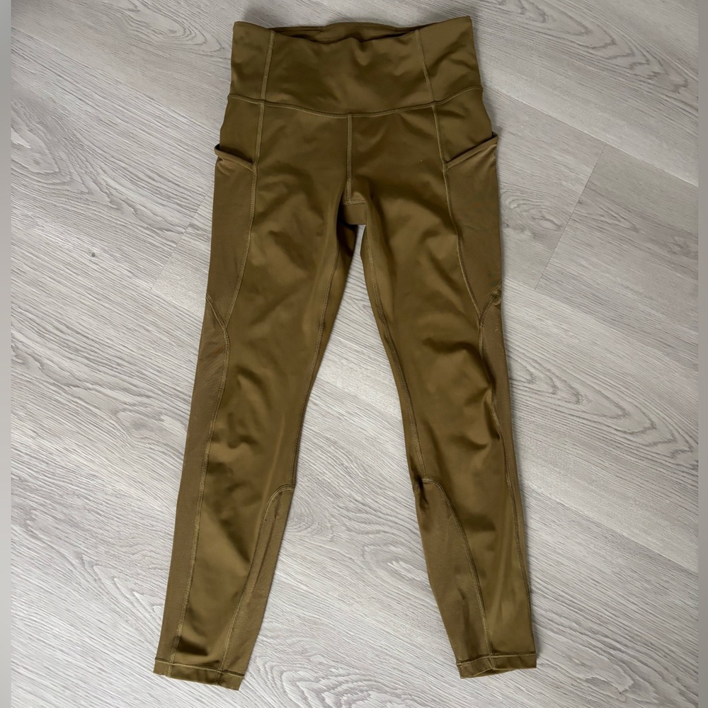 Athleta Olive Brown High-Rise Leggings with Pocket Detail